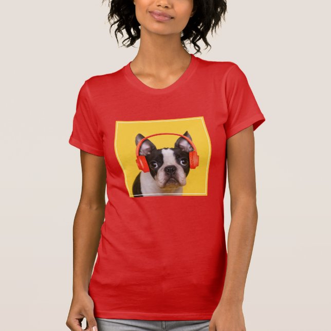 Cutest Baby Animals | Boston Terrier Headphones T-Shirt (Front)