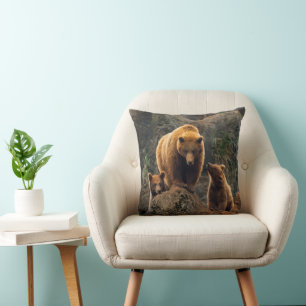 Cutest Baby Animals Brown Bear Family Cushion