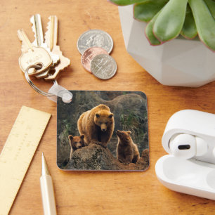 Cutest Baby Animals Brown Bear Family Key Ring