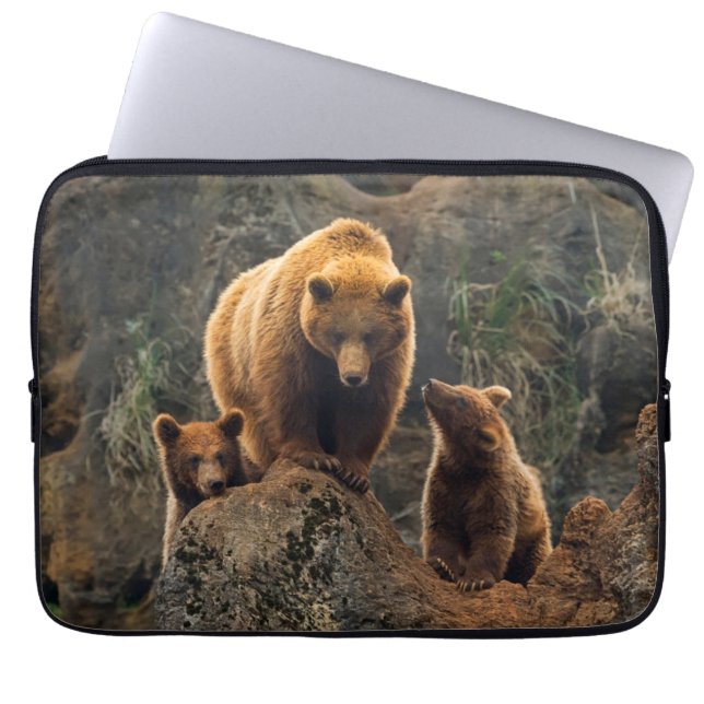Cutest Baby Animals | Brown Bear Family Laptop Sleeve (Front)