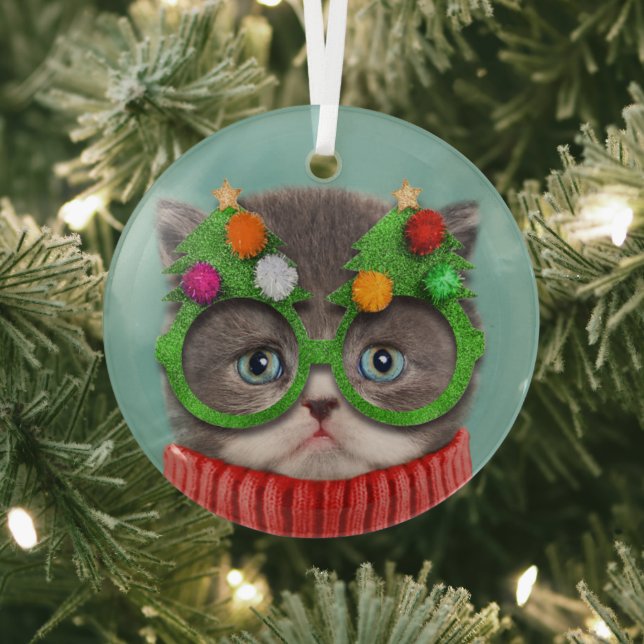 Cutest Baby Animals | Cat Christmas Sweater Glass Tree Decoration (Insitu)