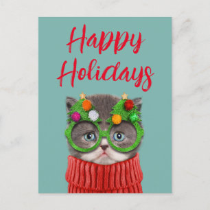 Cutest Baby Animals   Cat Christmas Sweater Postcard