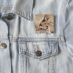 Cutest Baby Animals Cheetah Cat & Cub 15 Cm Square Badge