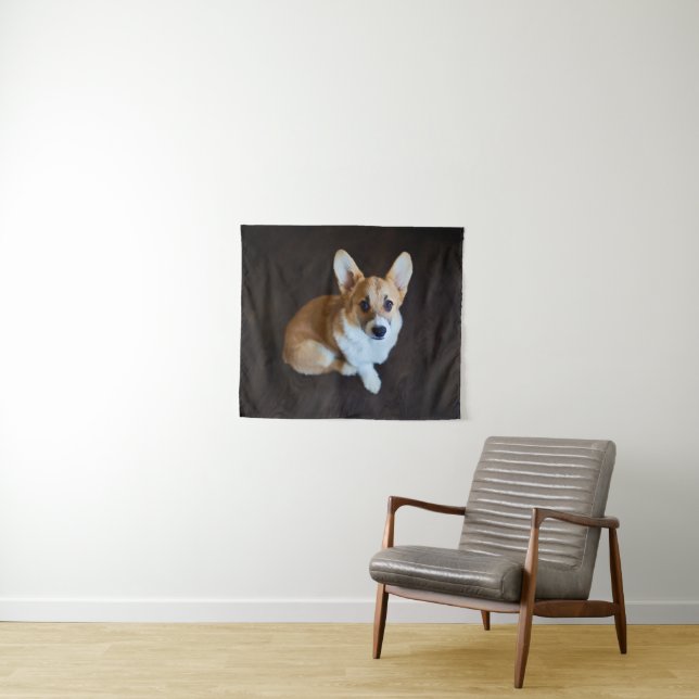 Cutest Baby Animals | Corgi Looking Up Tapestry (In Situ (Horizontal))