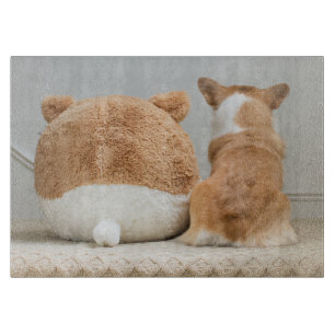 Cutest Baby Animals   Corgi & Plush Puppy Cutting Board