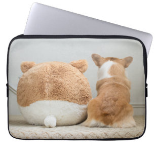 Cutest Baby Animals Corgi & Plush Puppy Laptop Sleeve