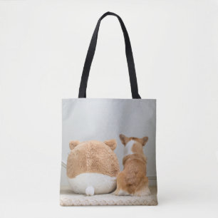 Cutest Baby Animals   Corgi & Plush Puppy Tote Bag