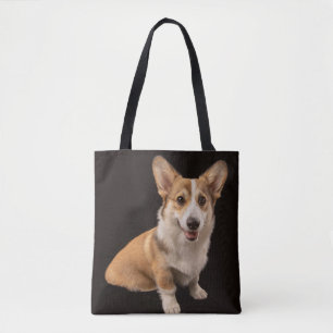 Cutest Baby Animals   Corgi Portrait on Black Tote Bag