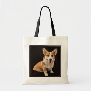Cutest Baby Animals   Corgi Portrait on Black Tote Bag
