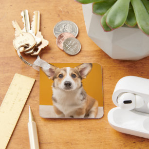 Cutest Baby Animals Corgi Portrait on Orange Key Ring