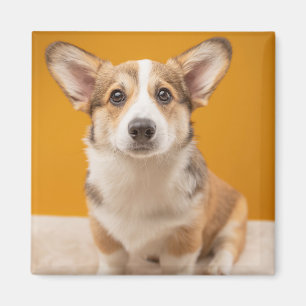 Cutest Baby Animals Corgi Portrait on Orange Magnet