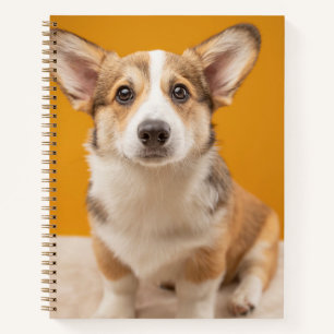 Cutest Baby Animals   Corgi Portrait on Orange Notebook