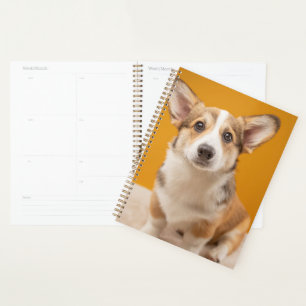 Cutest Baby Animals Corgi Portrait on Orange Planner