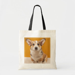 Cutest Baby Animals Corgi Portrait on Orange Tote Bag