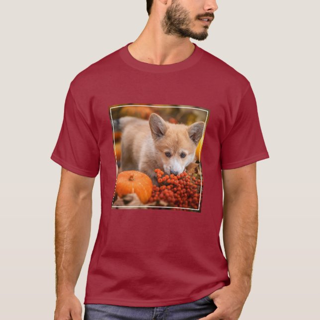 Cutest Baby Animals | Corgi Puppy  in Autumn T-Shirt (Front)