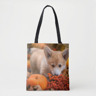 Cutest Baby Animals   Corgi Puppy  in Autumn Tote Bag