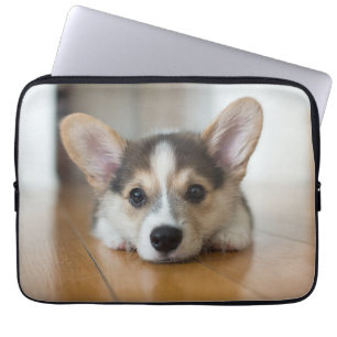 Cutest Baby Animals   Corgi Puppy Looking Laptop Sleeve