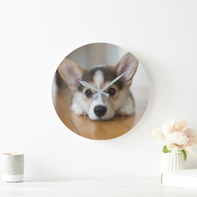 Cutest Baby Animals | Corgi Puppy Looking Large Clock (Home)