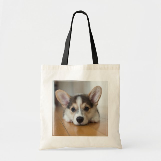 Cutest Baby Animals | Corgi Puppy Looking Tote Bag (Front)