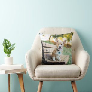 Cutest Baby Animals Corgi Puppy on a Park Bench Cushion