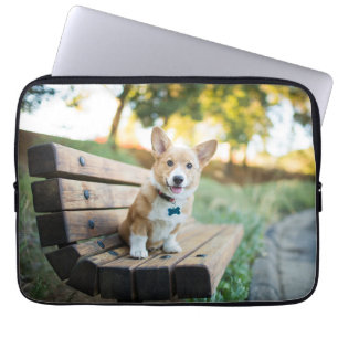 Cutest Baby Animals Corgi Puppy on a Park Bench Laptop Sleeve