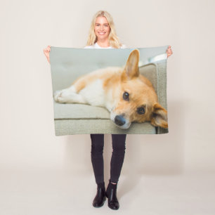 Cutest Baby Animals Corgi Puppy on Couch Fleece Blanket