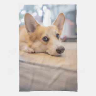 Cutest Baby Animals Corgi Puppy on Floor Tea Towel