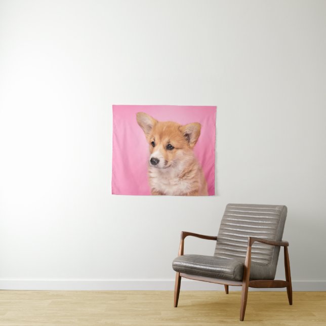 Cutest Baby Animals | Corgi Puppy on Pink Tapestry (In Situ (Horizontal))