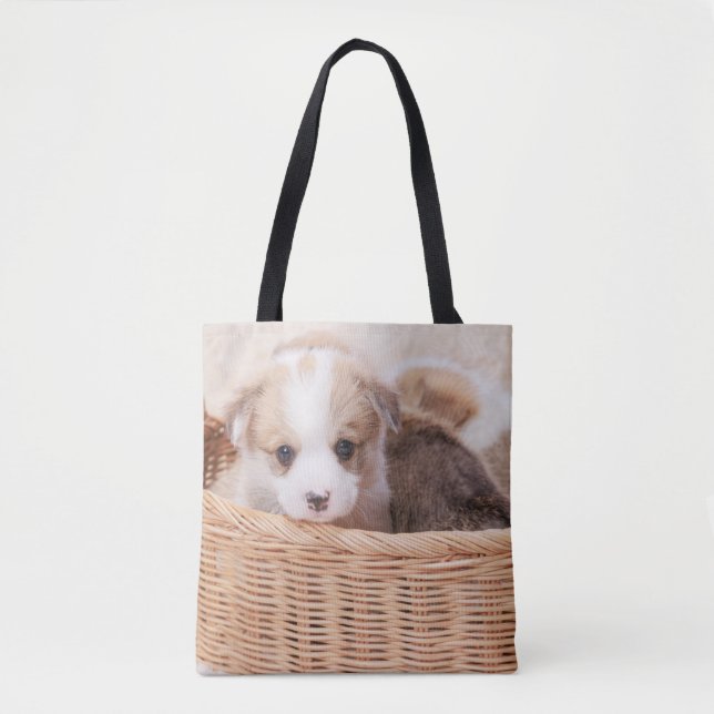 Cutest Baby Animals | Corgi Tiny Puppy Tote Bag (Front)