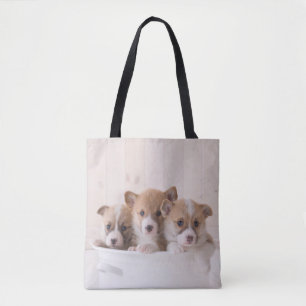 Cutest Baby Animals Cute Corgi Puppies in a Pot Tote Bag