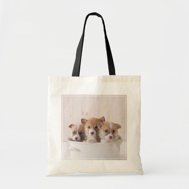 Cutest Baby Animals | Cute Corgi Puppies in a Pot Tote Bag (Front)
