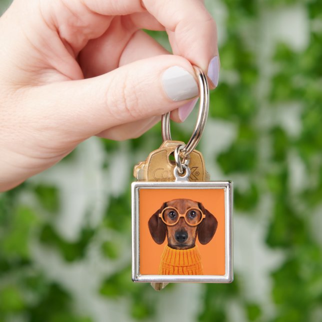Cutest Baby Animals | Dachshund Orange Sweater Key Ring (Hand)
