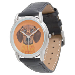 Cutest Baby Animals Dachshund Orange Sweater Watch