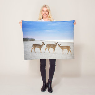 Cutest Baby Animals Deer at the Beach Fleece Blanket