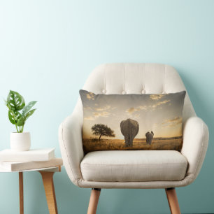 Cutest Baby Animals   Elephant Calf & Mother Lumbar Cushion