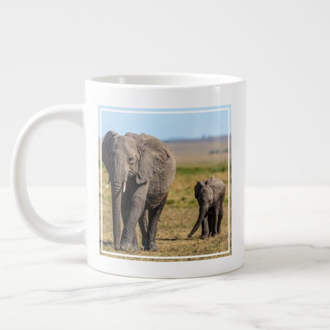 Cutest Baby Animals | Elephant Mother & Baby Large Coffee Mug (Left)