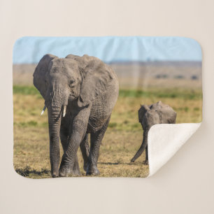 Cutest Baby Animals Elephant Mother & Baby Sherpa Blanket
