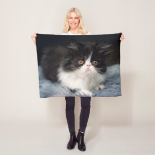 Cutest Baby Animals   Fluffy B&W Kitten Fleece Blanket