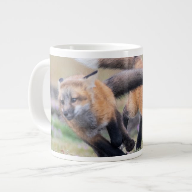Cutest Baby Animals | Fox Pups at Play Large Coffee Mug (Front Left)