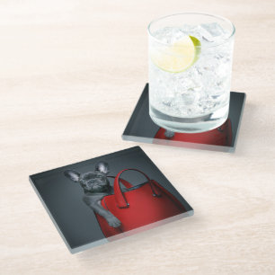 Cutest Baby Animals French Bulldog in Handbag Glass Coaster