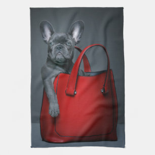 Cutest Baby Animals   French Bulldog in Handbag Tea Towel