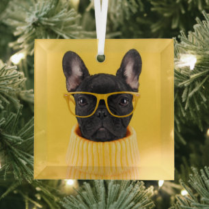 Cutest Baby Animals French Bulldog Sunglasses Glass Tree Decoration