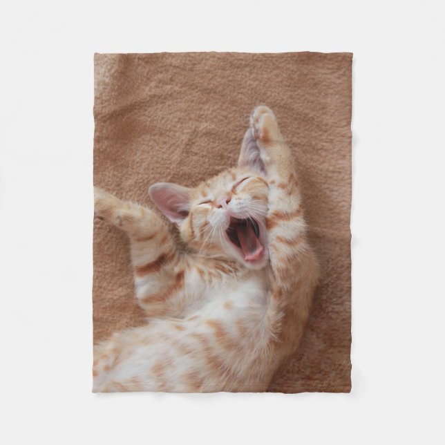 Cutest Baby Animals | Ginger Kitten Yawning Fleece Blanket (Front)