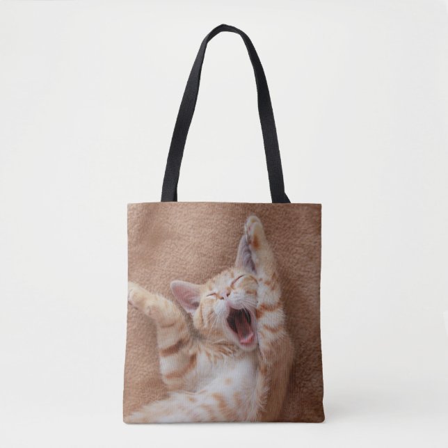 Cutest Baby Animals | Ginger Kitten Yawning Tote Bag (Front)