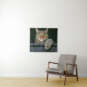 Cutest Baby Animals Grey Tabby Cat Face Tapestry