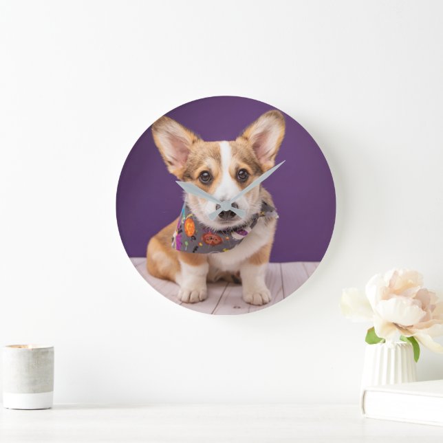 Cutest Baby Animals | Halloween Corgi Large Clock (Home)
