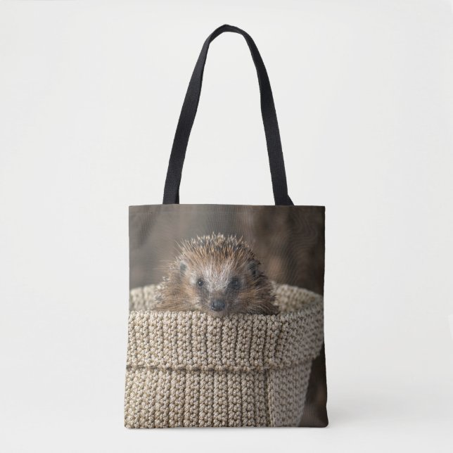Cutest Baby Animals | Hedgehog in a Basket Tote Bag (Front)