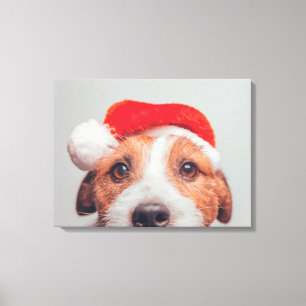 Cutest Baby Animals Jack Russell Dog Santa Claus Canvas Print