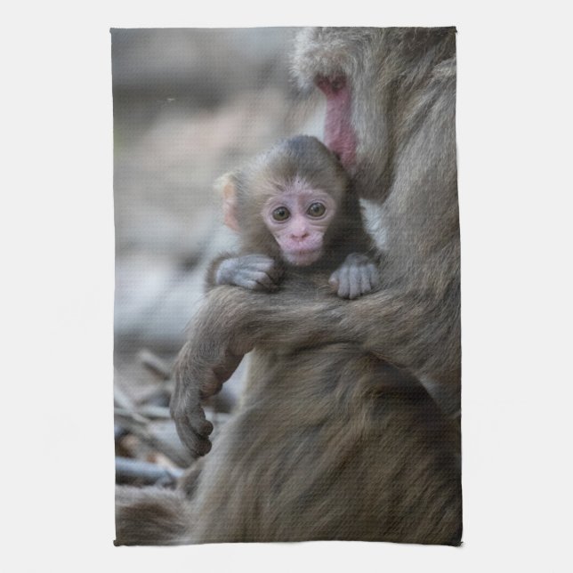 Cutest Baby Animals | Japanese Monkey & Baby Tea Towel (Vertical)