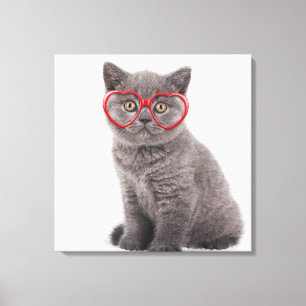 Cutest Baby Animals   Kitten Heart Glasses Canvas Print